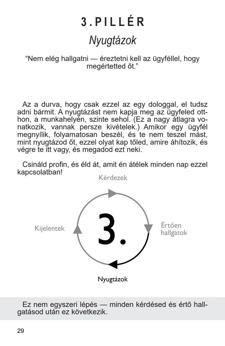 Alapelv, mintaoldal a Játszd a sales-t! című könyvből